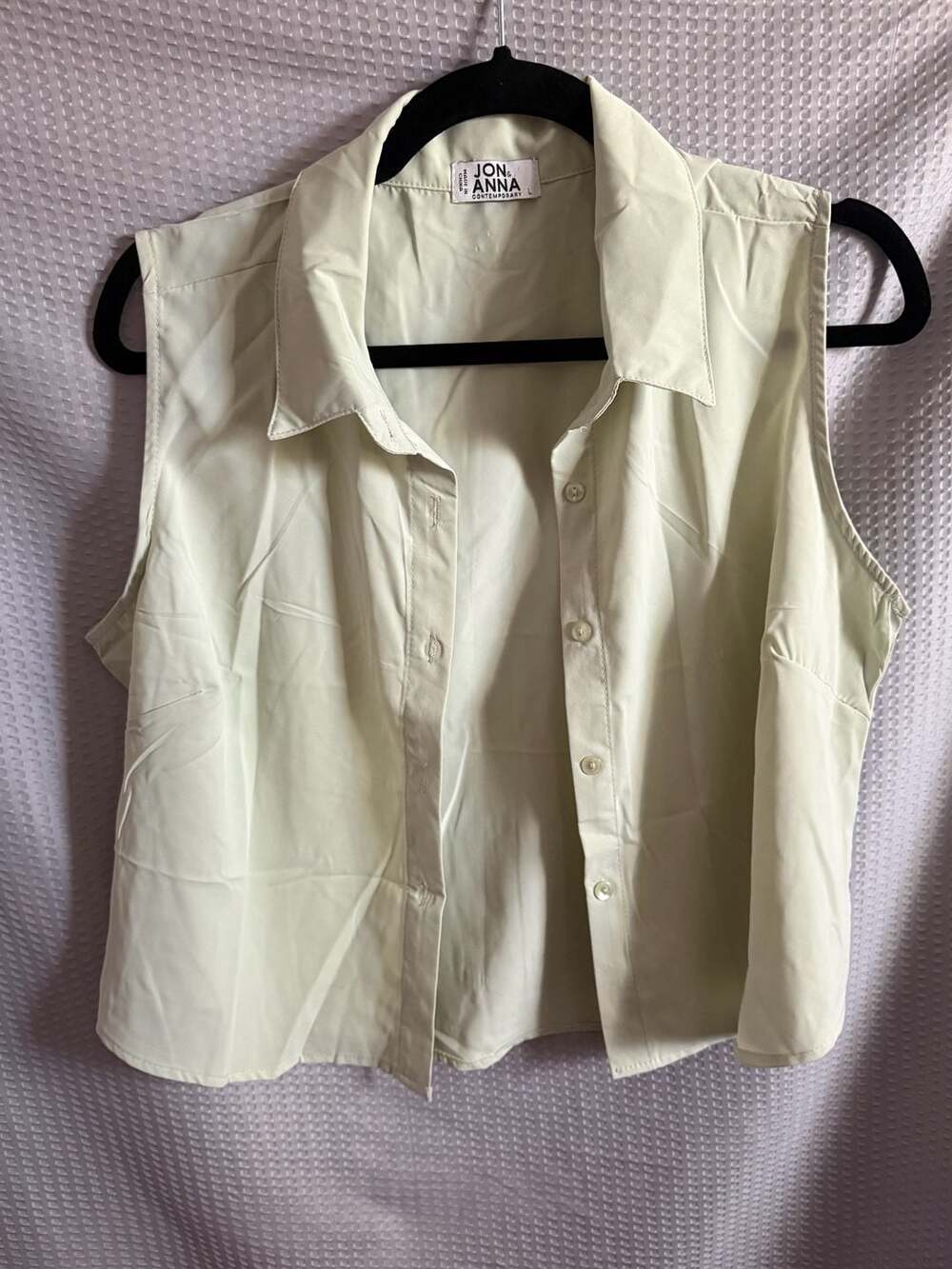 Jon & Anna Contemporary Sleeveless Button Down Blouse in Pale Yellow